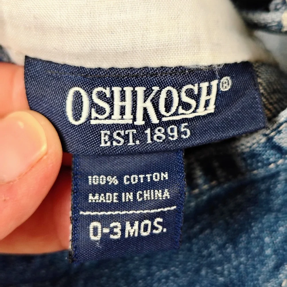OshKosh B'gosh Baby Boys Denim Shortalls Blue Carpenter Overalls 0-3 Months